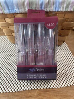 Style Optics, Reading readers glasses +3.00 Power Pack Of 4 With cases NEW